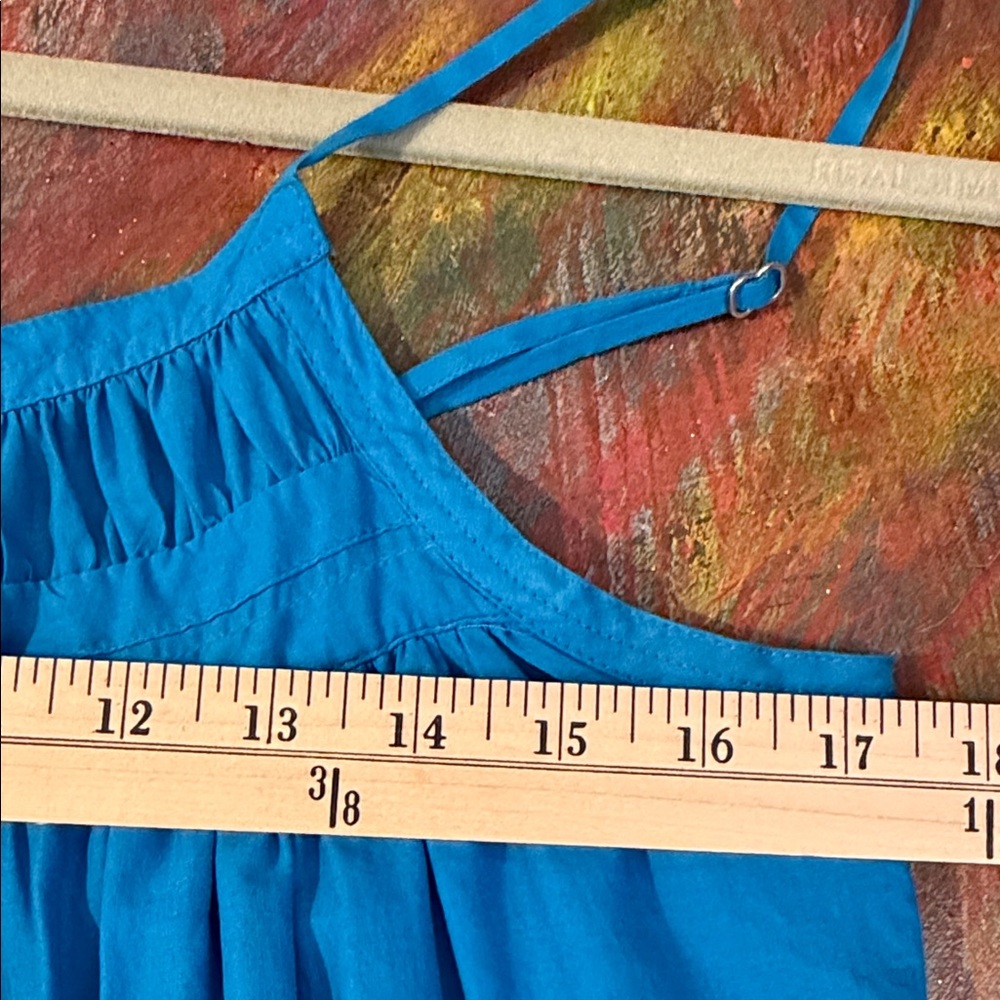 Black Halo Zinnia Maxi Dress Blue Tiered Ruffle Front Slit Sleeveless Sz. S - Picture 10 of 11
